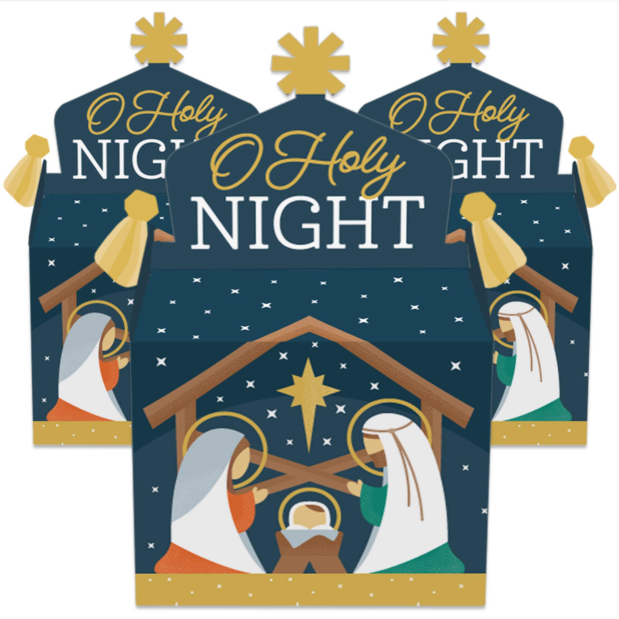 Holy Nativity Treat Box Party Favors - Religious Christmas Goodie Gable Boxes with Manger Scene - Set of 12 - Perfect for Christmas Parties, Church Events & Holiday Gift Giving