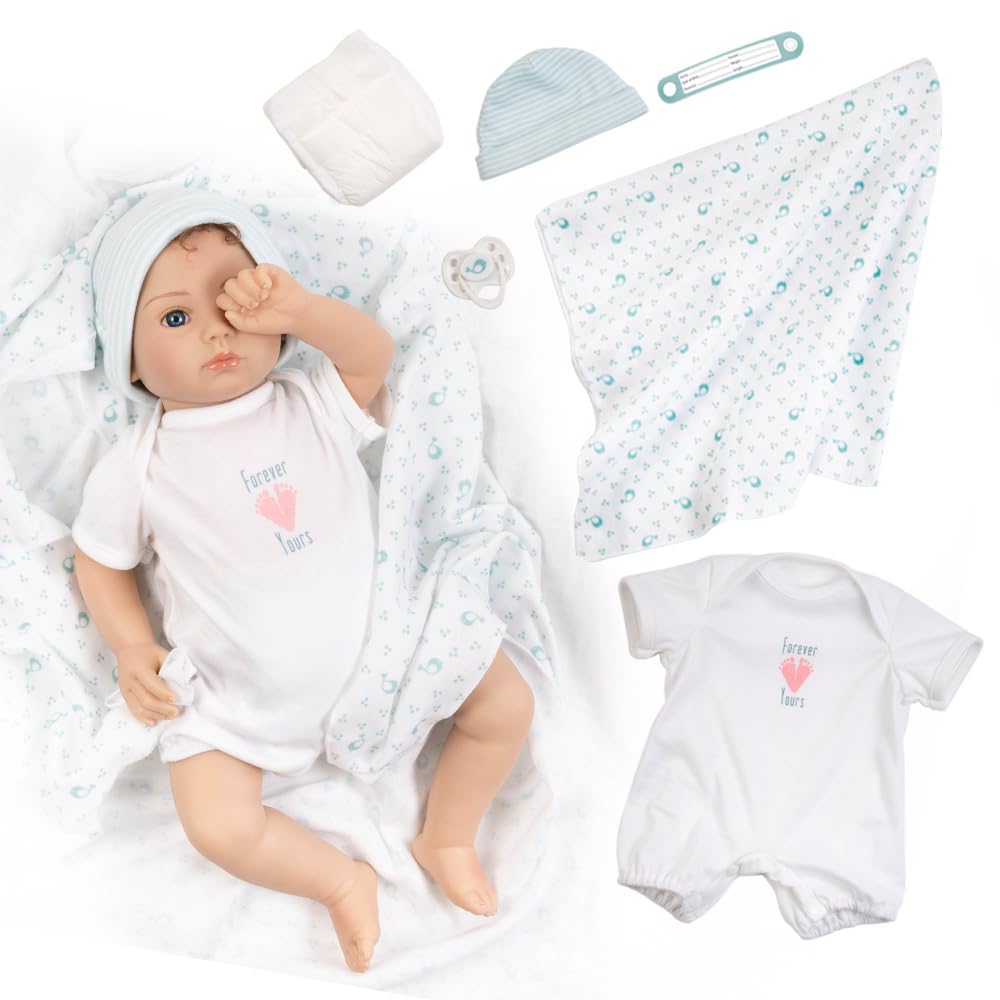 18 Inch Realistic Reborn Baby Boy Doll with Lifelike Rooted Hair - 8 Piece Gift Set for Kids Ages 3+ | Forever Yours Trust by Paradise Galleries | Perfect for Collectors, Gift Giving & Pretend Play