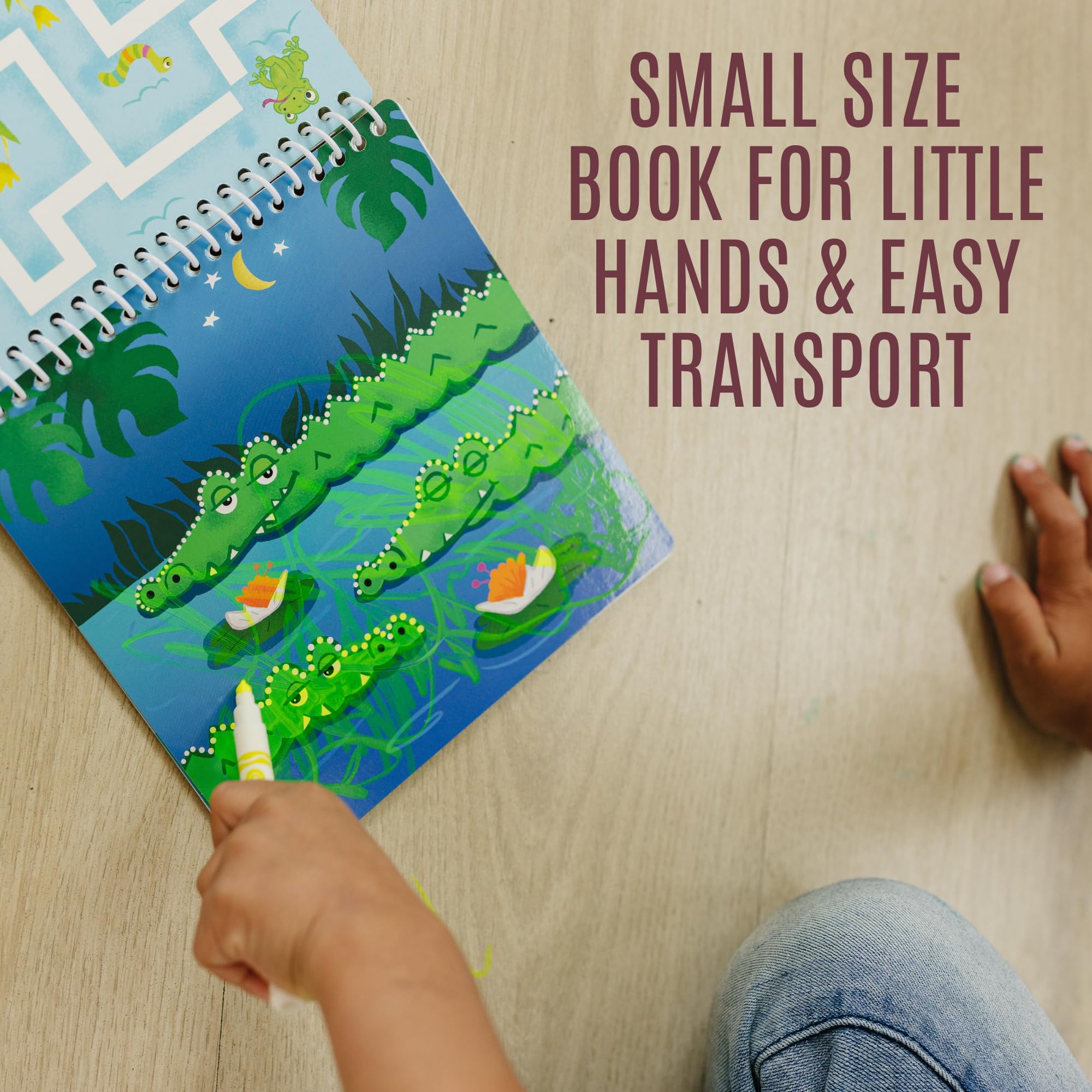 Washable Travel Activity Book for Kids Ages 4-6 | 7x7 Inch Educational Toy with Reusable Stickers & Markers | Car & Airplane Games, Search & Find Learning Activities | Perfect for Road Trips, Flights & Quiet Time (Jungle Theme)