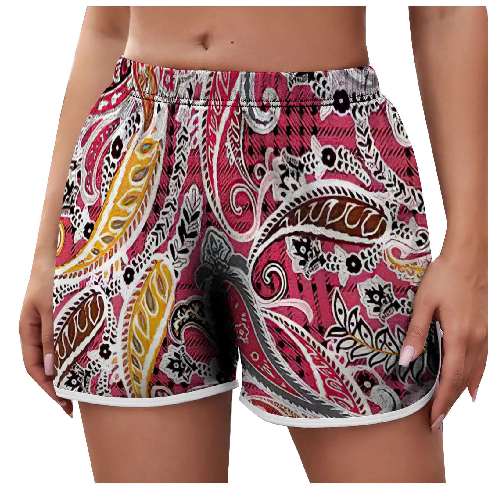 Women's Summer Shorts - Elastic Waist, Graphic Print, Lightweight for Beach & Swimwear