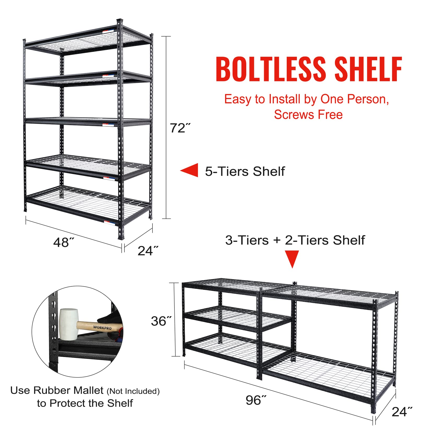 WORKPRO 5-Tier Heavy Duty Metal Storage Shelving Unit, 48