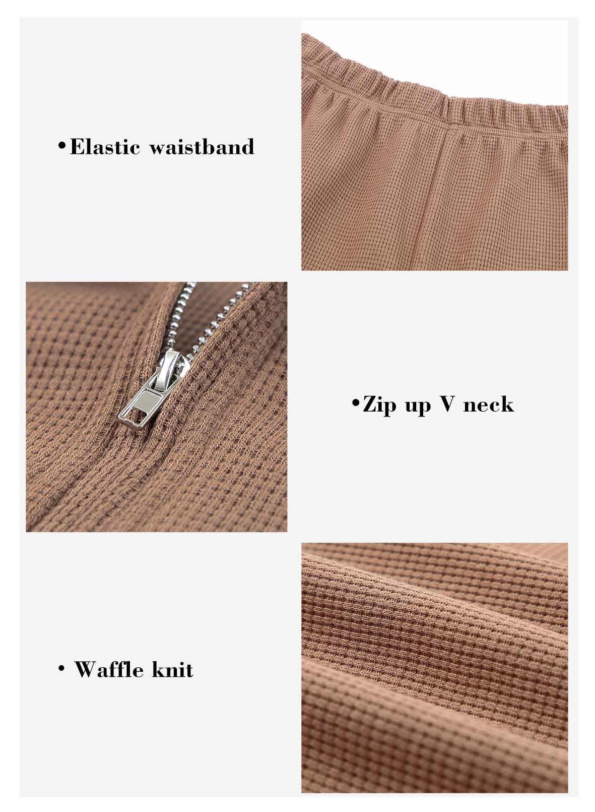 Aleumdr Women's 2 Piece Lounge Set - Soft Waffle Knit Long Sleeve Top & Shorts with Pockets | Comfy Matching Outfit for Home, Travel & Casual Wear | 2025 Fashion Trend