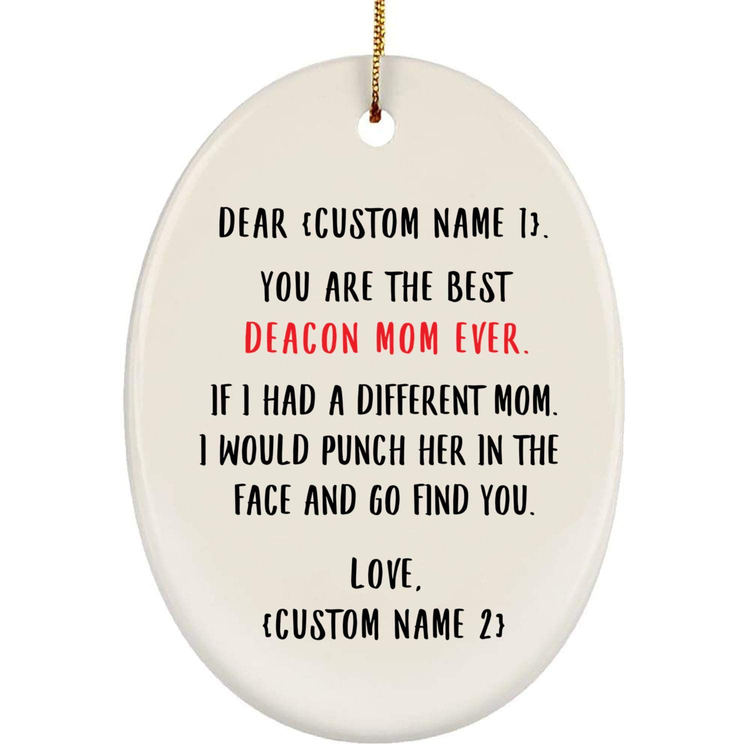 Best Deacon Mom Ever - Personalized Name Custom Oval Christmas Ornament Gift for Women 2024 | Church Leader Appreciation, Holiday Tree Decoration, Thoughtful Christian Present