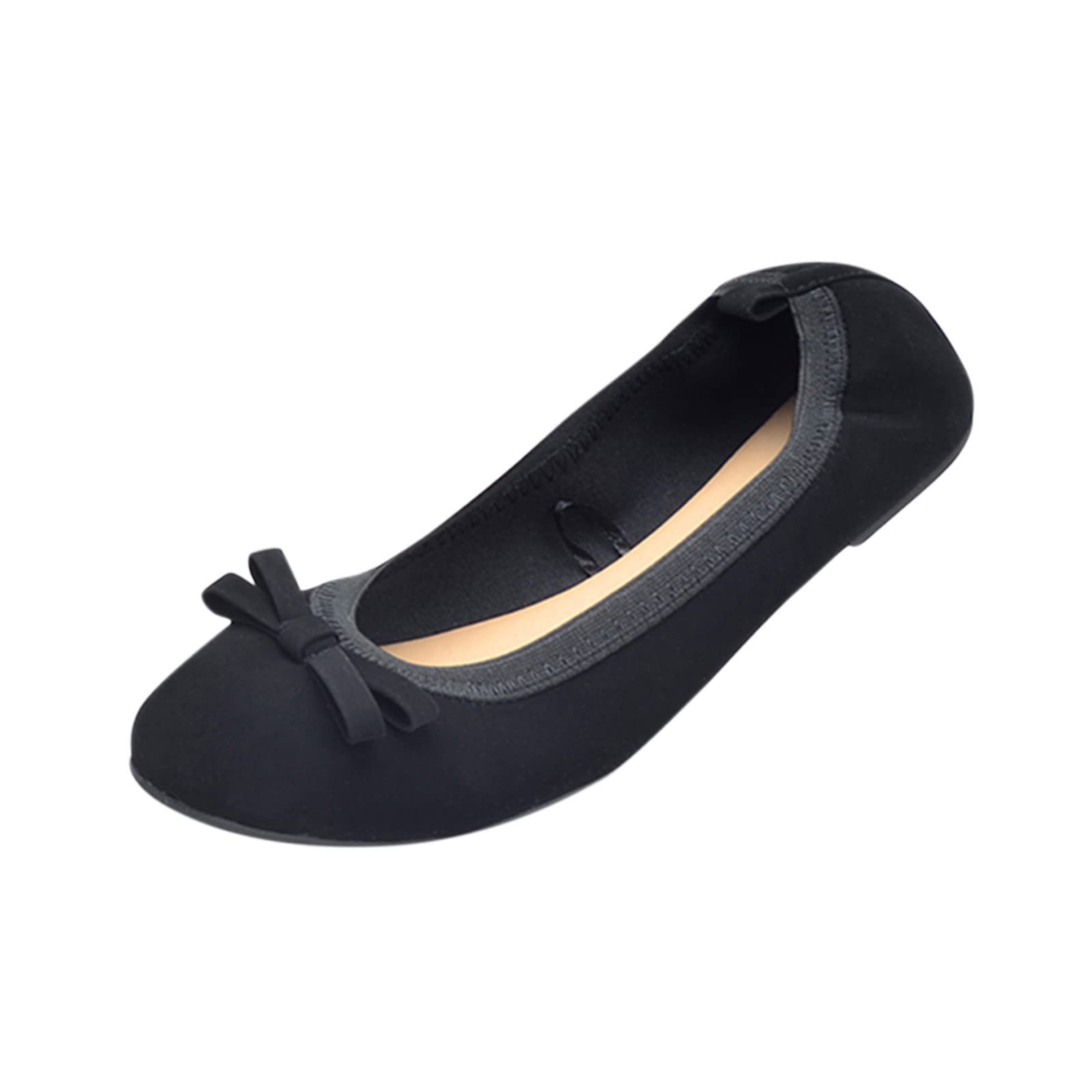 SNGSHJ Women's Ballet Flats with Bow - Slip On Comfortable Foldable Shoes with Soft Non-Slip Sole - Perfect for Work, Travel & Casual Walking (Black)