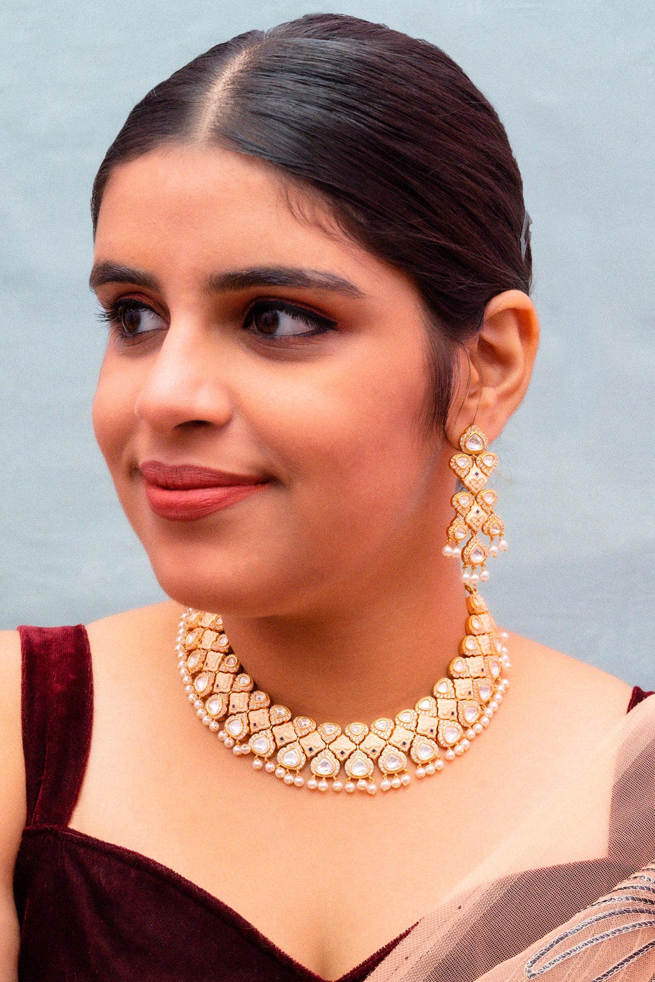 Luxury Gold Plated Royal Kundan Necklace and Earrings Set for Women - Indian Bridal Jewelry, Wedding Party Accessories, Ethnic Fashion Statement