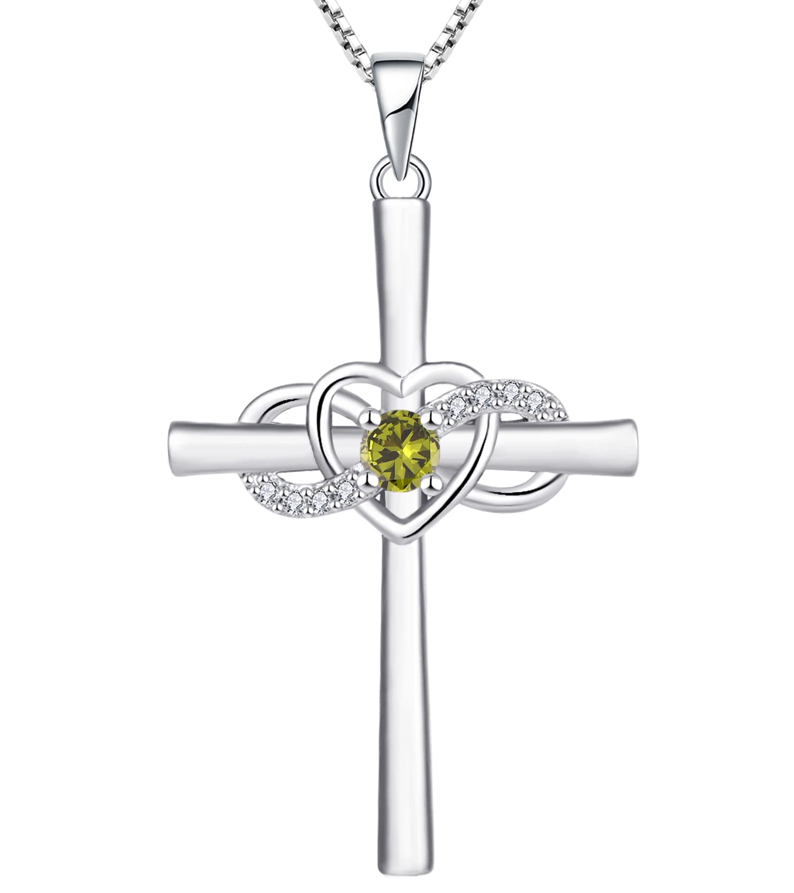 YL Sterling Silver Infinity Heart Cross Necklace for Women - Elegant Crucifix Pendant with Birthstone | Perfect Gift for Birthday, Anniversary & Religious Occasions