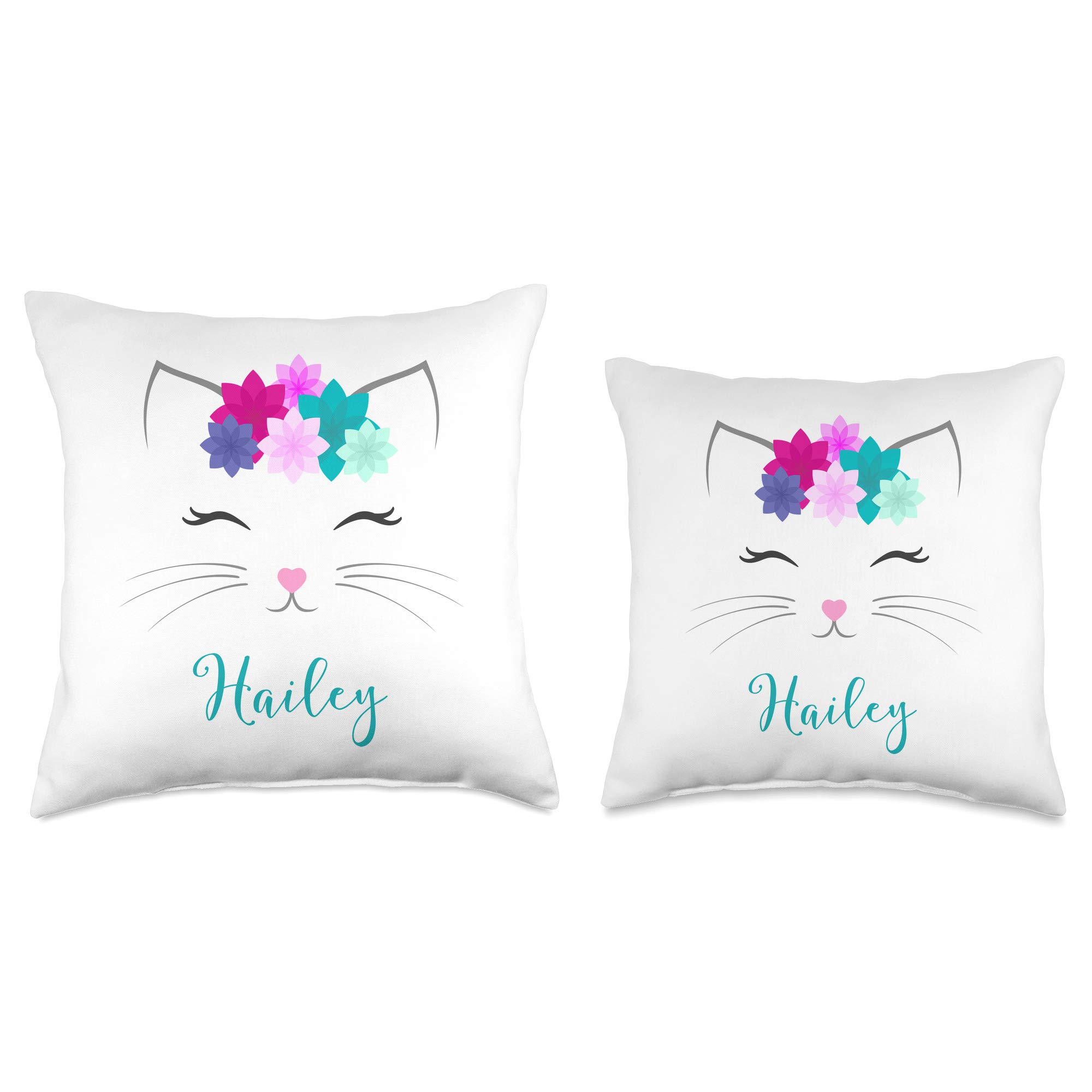 Hailey Name Gift for Girls - Personalized Kitty Cat Throw Pillow | Cute Bedroom Decor for Kids Room, Nursery & Dorm | Soft Plush Pillow for Reading Nook, Birthday Present & Cozy Home Decor