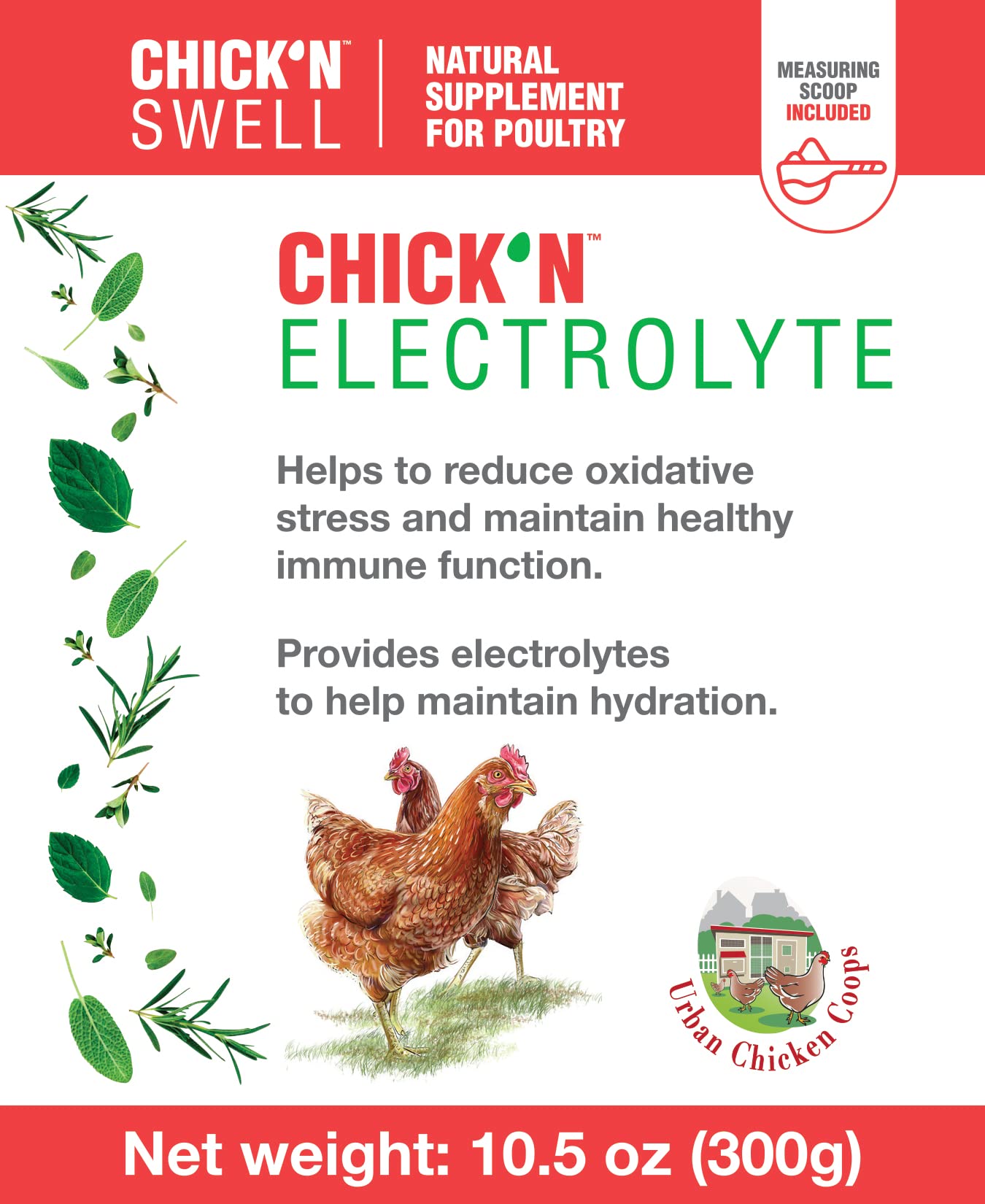 Chick'n Swell Poultry Electrolytes with Vitamins - 10.5oz (300g) Powder for 80 Gallons - Prevent Heat Stress & Dehydration in Chickens, Ducks & Turkeys - Essential Hydration Supplement for Backyard Flocks & Poultry Farms - Perfect for Hot Weather, Transport & Recovery