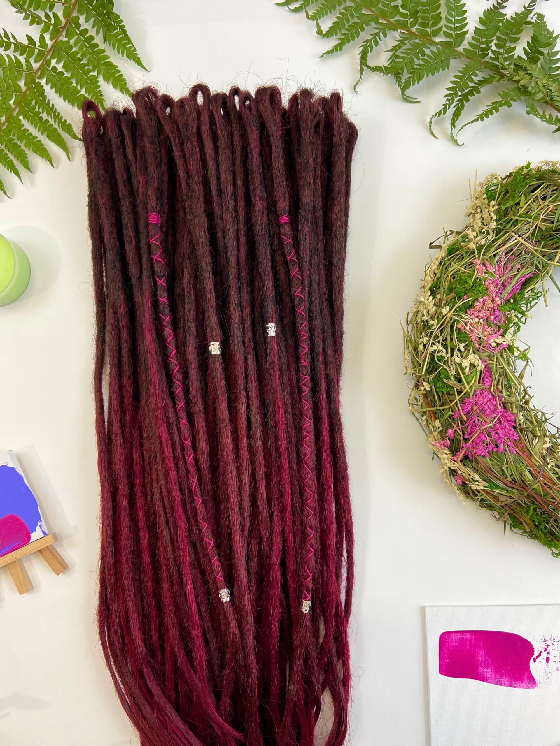 Handmade Dark Cherry Chocolate & Burgundy Red Dreadlock Extensions - 40 Single Ended Faux Locs 20 Inches for Women & Men | Ready to Ship | Perfect for Cosplay, Halloween, and Afro Hairstyles