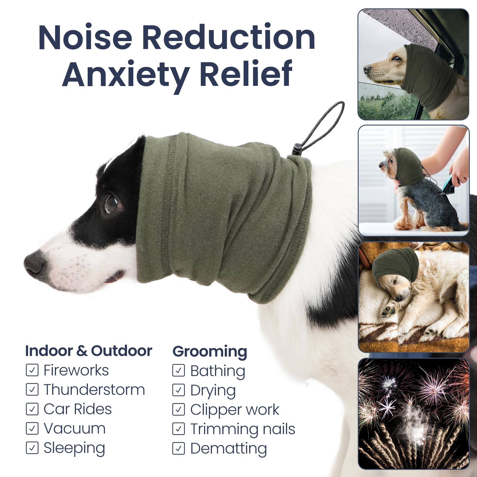 Nanaki Dog Calming Hoodie – Upgrade Anti-Slip Ear Wraps for Noise Protection, Adjustable Dog Ear Muffs for Fireworks & Grooming – Soft Dog Snood & Head Wrap for Anxiety Relief (Perfect for Storms, Travel & Vet Visits)