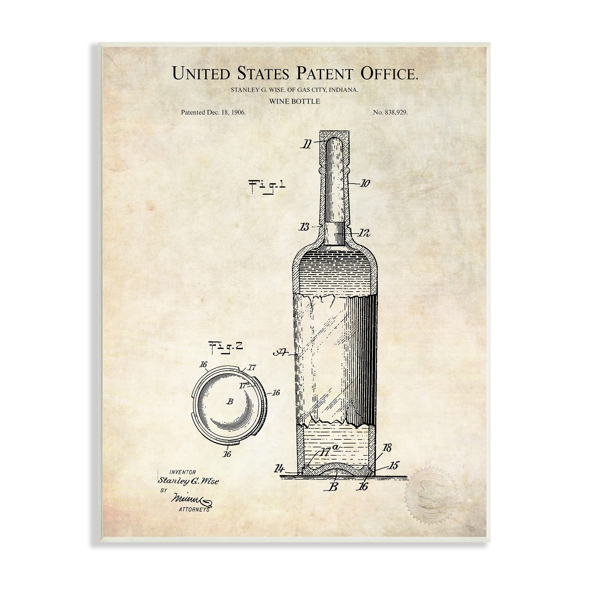 Stupell Industries Patent Text Detailed Wine Bottle Diagram Drawing by Karl Hronek - Perfect for Wine Lovers, Home Bar Decor & Unique Kitchen Wall Art