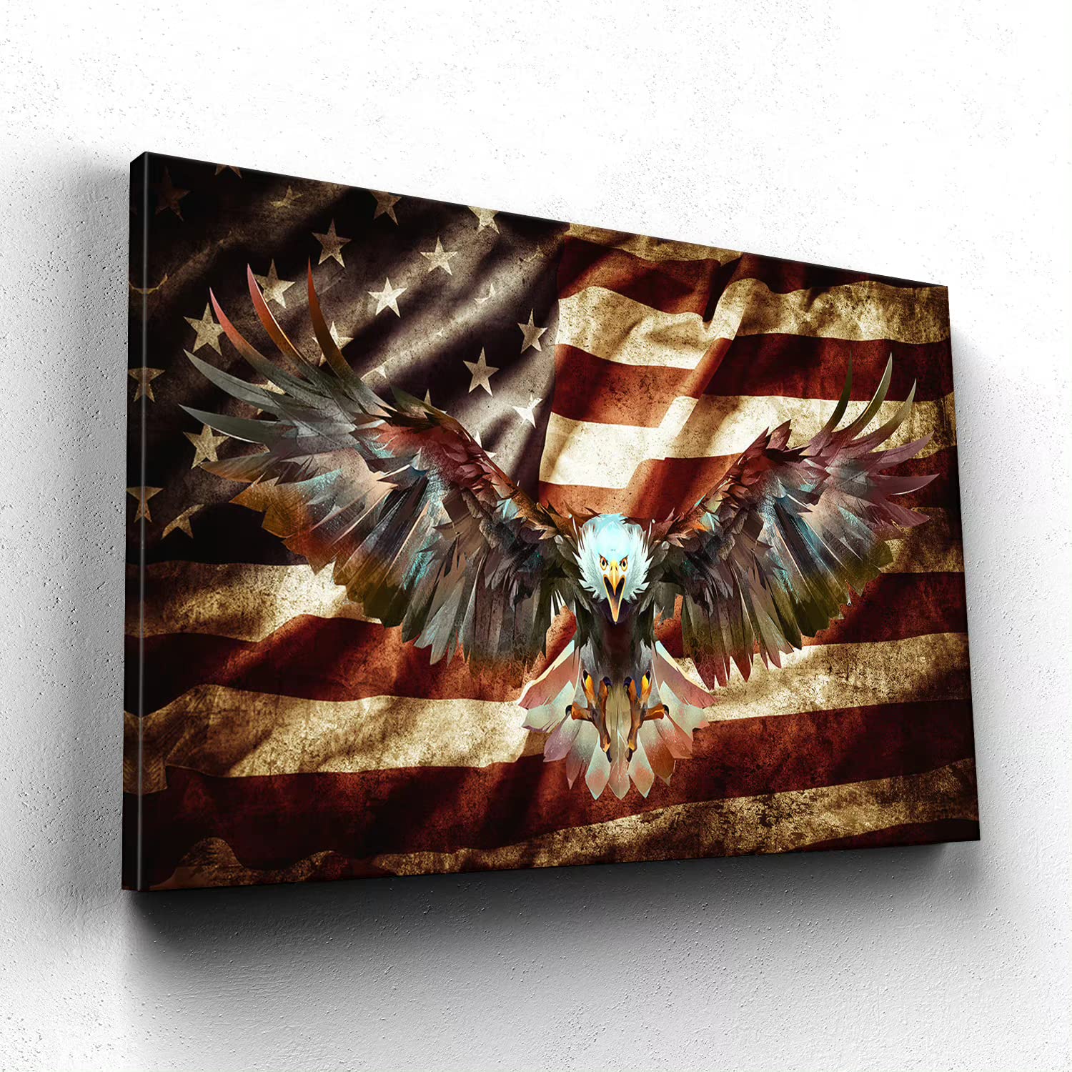 American Flag Wooden Wall Art - Patriotic Home Decor with Eagle Design, Military & Army Themed, Perfect for Bedroom, Living Room & Office (28''H x 40''W) | Rustic Wood Wall Hanging for USA Pride & Veterans