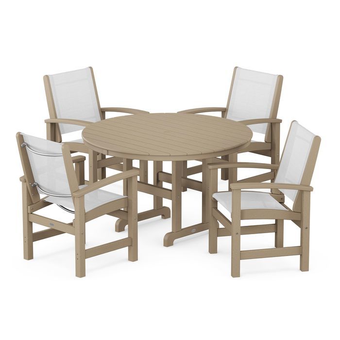 POLYWOOD Coastal 5-Piece Round Farmhouse Dining Set - Outdoor Patio Furniture for Backyard, Poolside & Beach House Dining