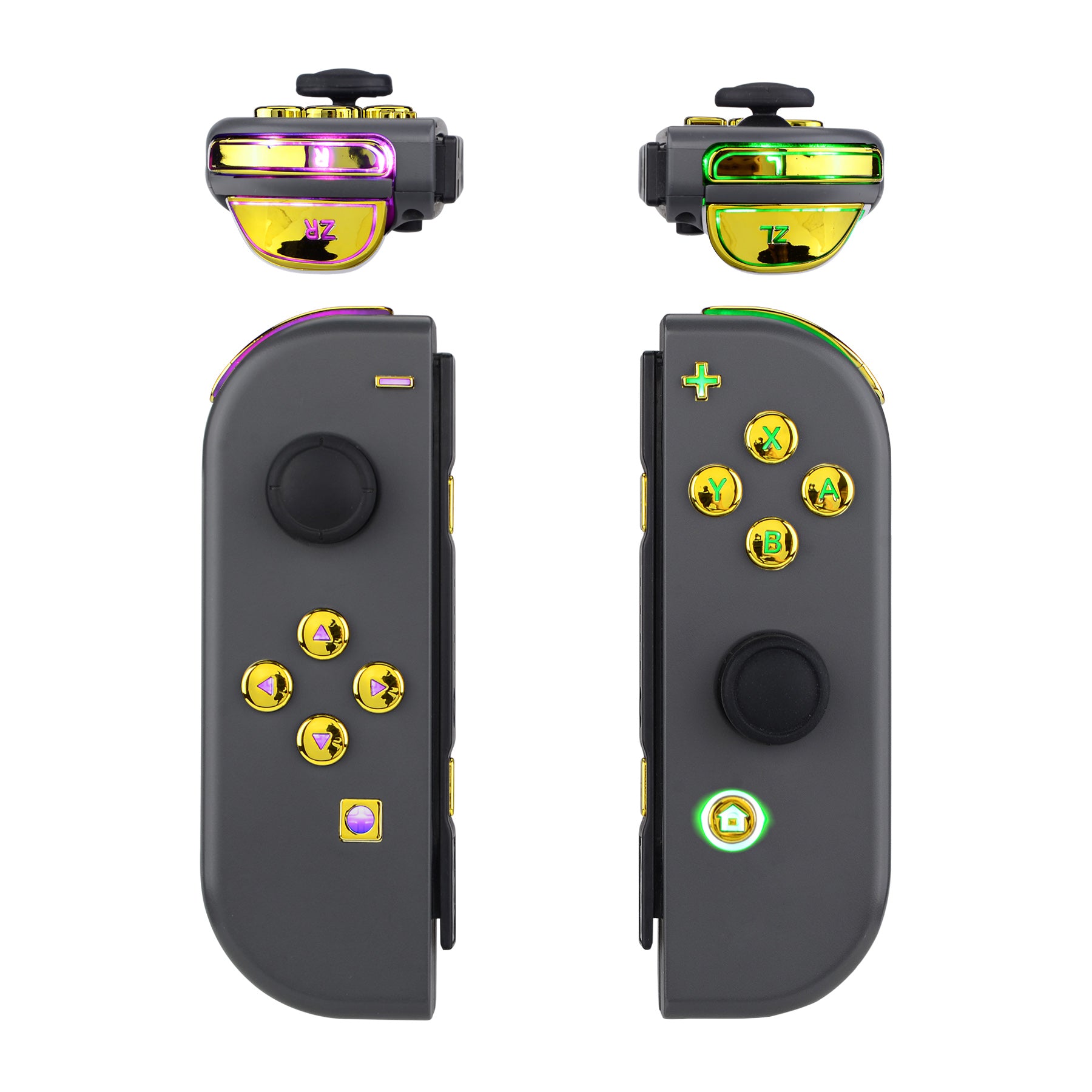 eXtremeRate 7 Colors 9 Modes LED Light Kit for Nintendo Switch Joy-Con Controllers - Chrome Gold ABXY Buttons with Classic Symbols (Joy-Con Not Included) | Perfect for Gaming, Streaming & Custom Mods