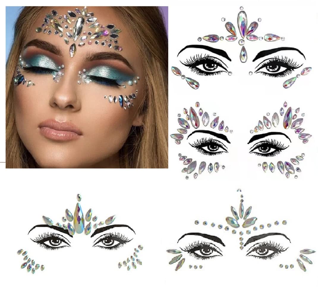 S.A.V.I 3D Luminous Crystal Diamond Face Stickers - Glow in The Dark Rhinestone Face Jewels for Party, Disco, Club, Bar, Halloween & Festival Makeup (Pack of 24) - Perfect for Rave, Cosplay, Carnival & Nightlife Events