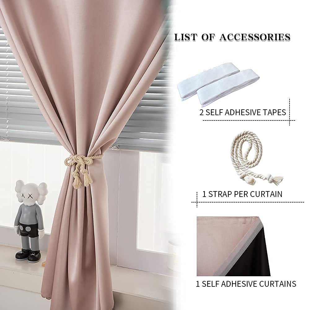 Blackout Thermal Insulated Curtains for Bedroom & Kitchen - Autohesion Window Drapes (1 Panel, 35x63 Inches, Tender Pink) - Perfect for Light Blocking, Privacy & Energy Efficiency