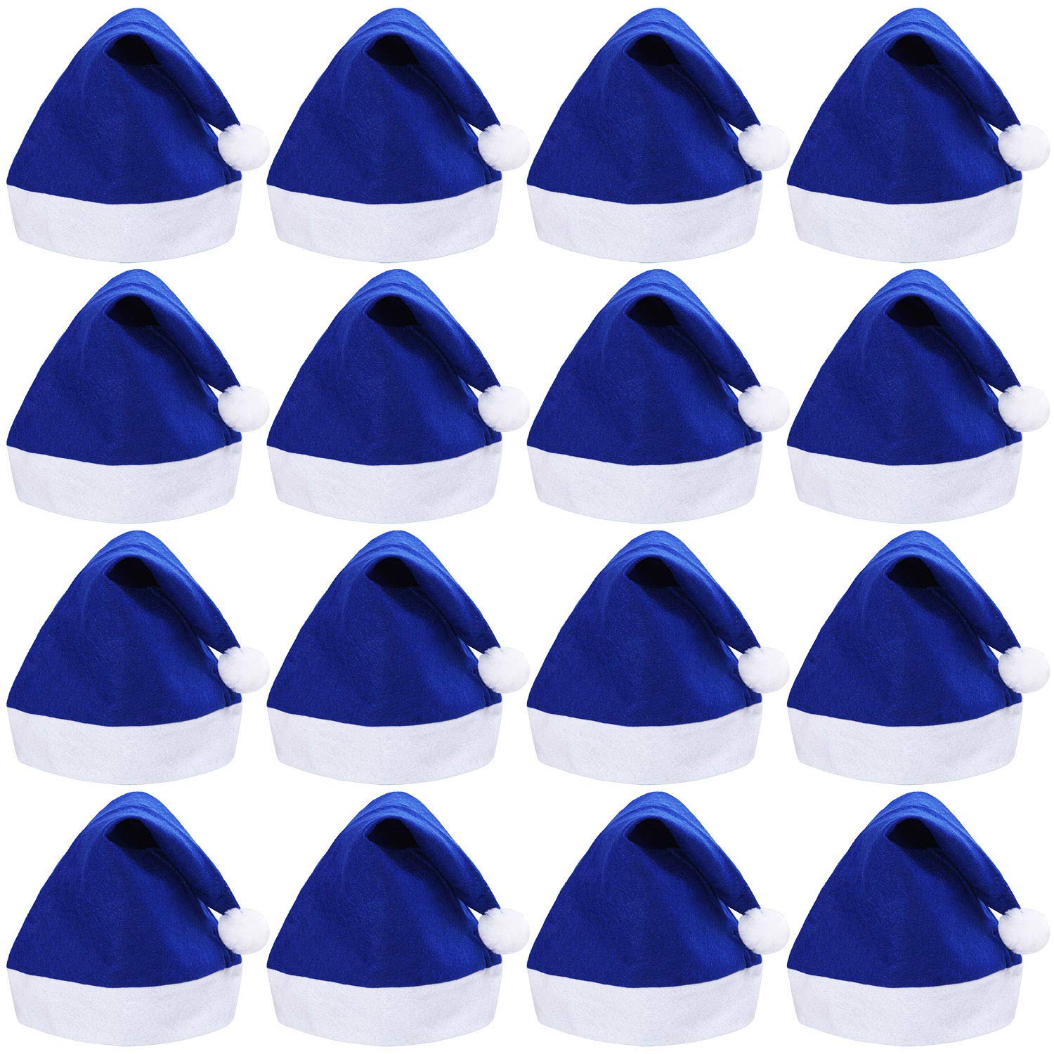 16 Pack Christmas Santa Hats for Adults - Green & Blue Felt Non-Woven Fabric Holiday Party Hats - Perfect for Christmas Decorations, Office Parties & Family Gatherings