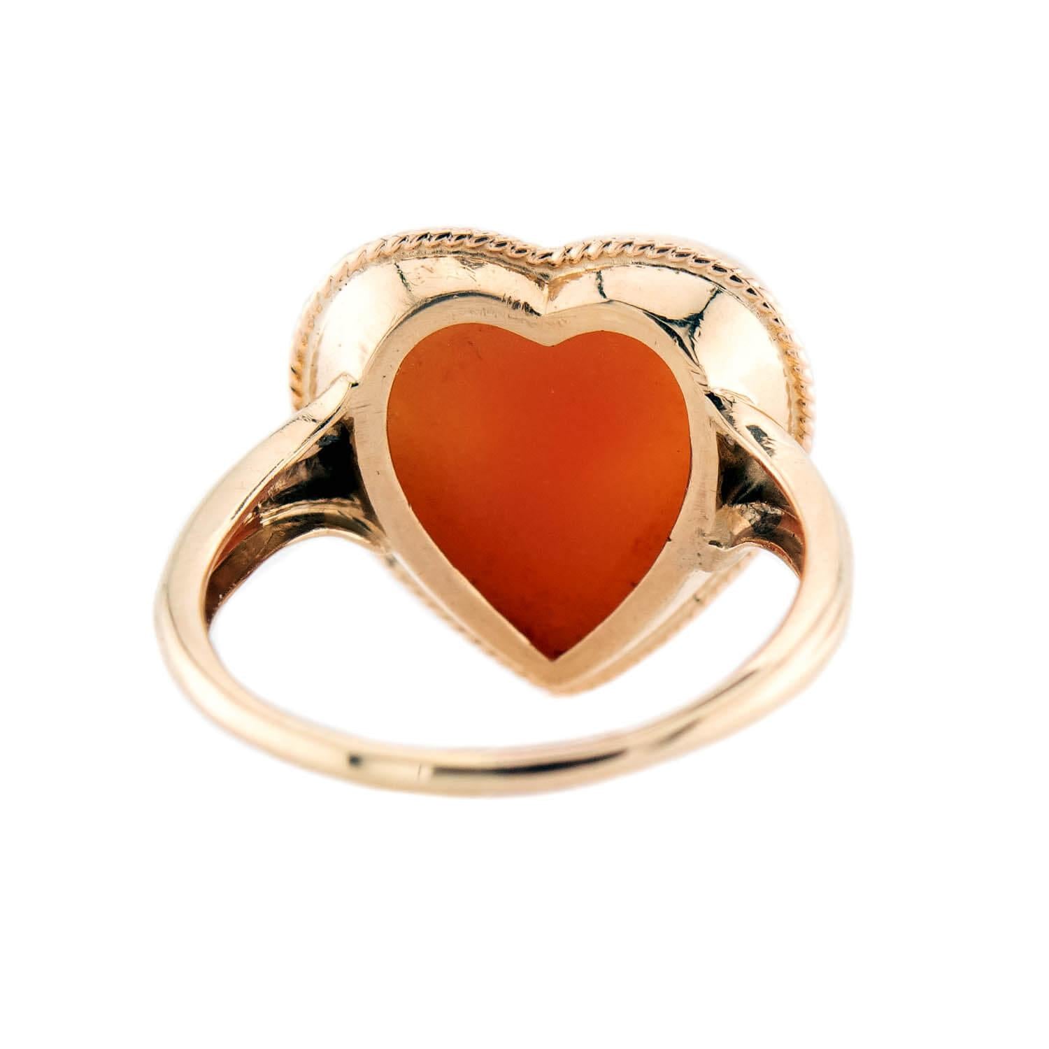 Vintage Art Deco 14K Gold Cameo Heart Motif Ring - Elegant Antique Jewelry for Women, Perfect for Valentine's Day Gifts, Anniversary Presents & Special Occasions