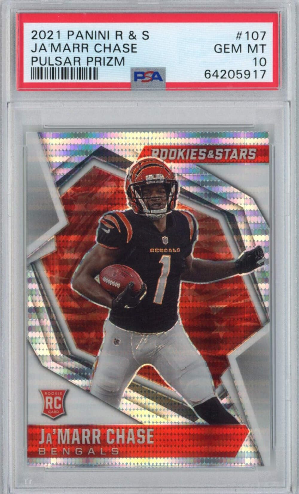 2021 Panini Rookies & Stars Ja'Marr Chase #107 Pulsar Prizm Rookie RC Football Card PSA 10 Gem Mint - Rare Collectible for NFL Fans & Sports Card Investors - Perfect for Display, Trading, and Memorabilia Collections