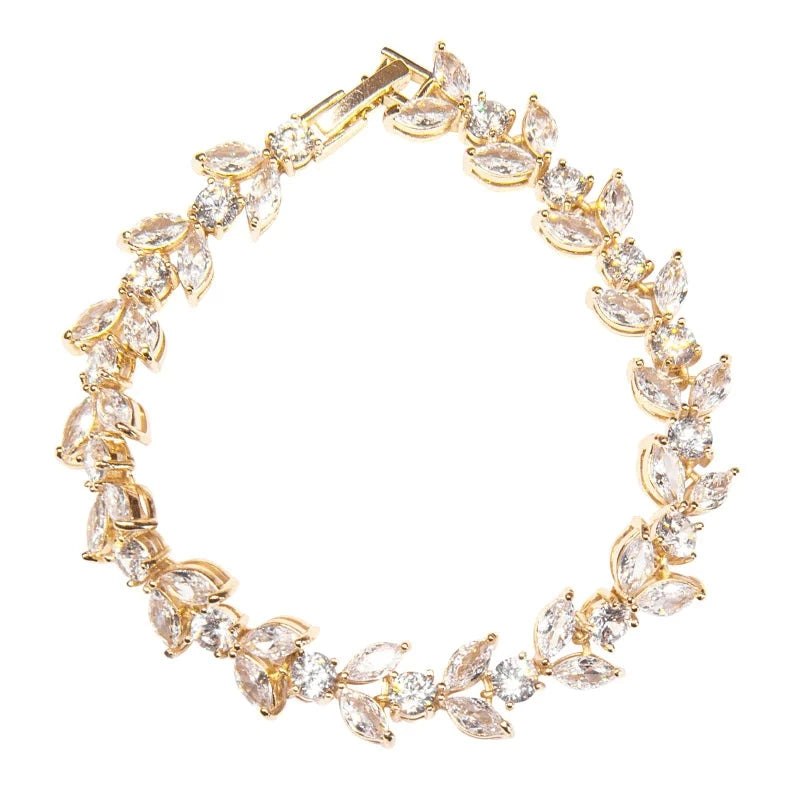 Elegant Crystal Wedding Bracelet with Gold Finish - Perfect for Brides, Bridesmaids, and Special Occasions
