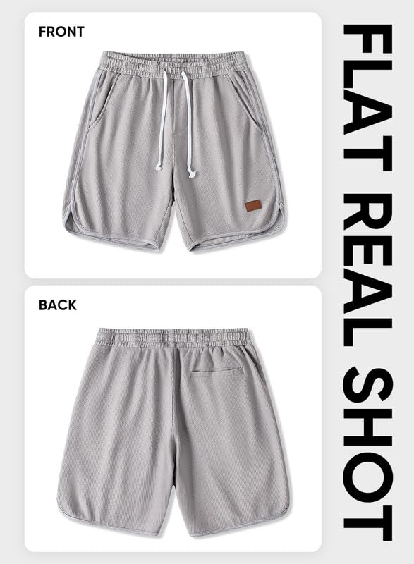JMIERR Men's Athletic Shorts - Elastic Waist with Drawstring, Stretch Waffle Fabric for Running, Gym Workout, Beach & Casual Wear - Breathable Sweat Shorts for Sports & Outdoor Activities