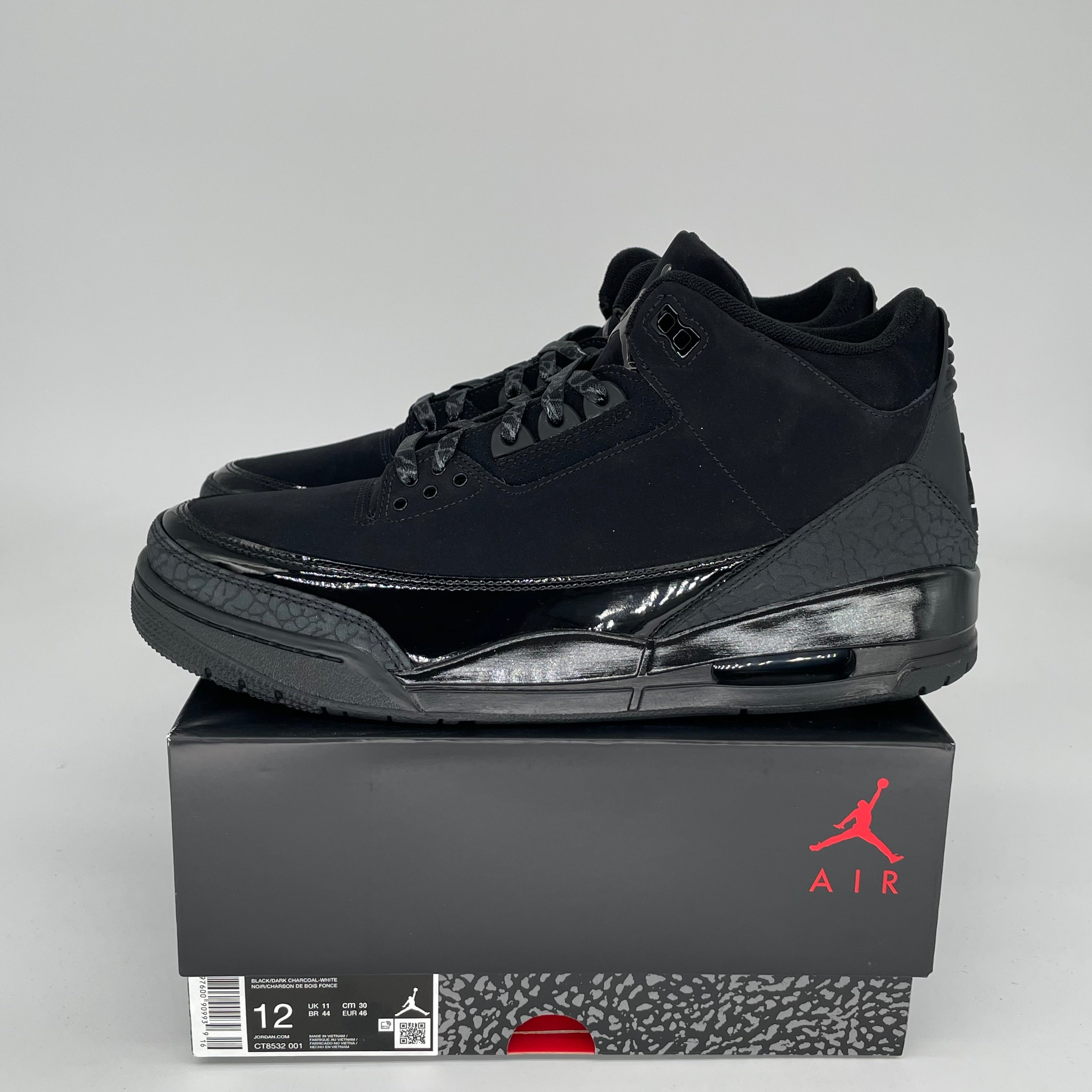Original Air Jordan 3 Retro 'Black Cat' Men's Basketball Shoes - Size 12 (CT8532-001) | Stylish Sneakers for Streetwear, Gym & Casual Outfits