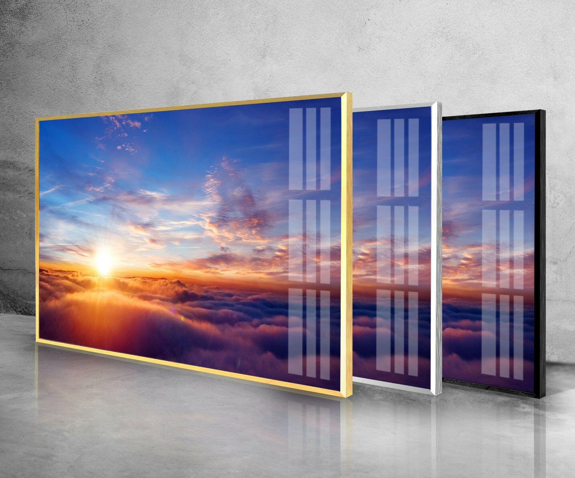 Stunning Sunrise on Glass Wall Art - Above the Clouds Panoramic Landscape Decor for Living Room, Bedroom & Office
