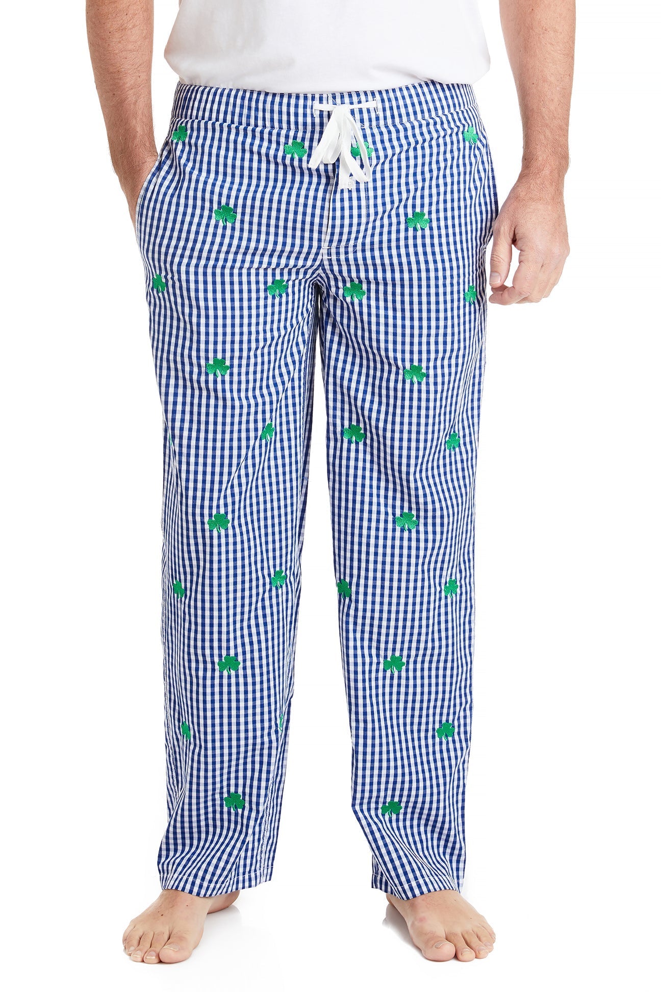 Wide Leg Sleep Pants for Women - Soft Gingham Print with Shamrock Design | Cozy Lounge & Nightwear for Relaxing at Home