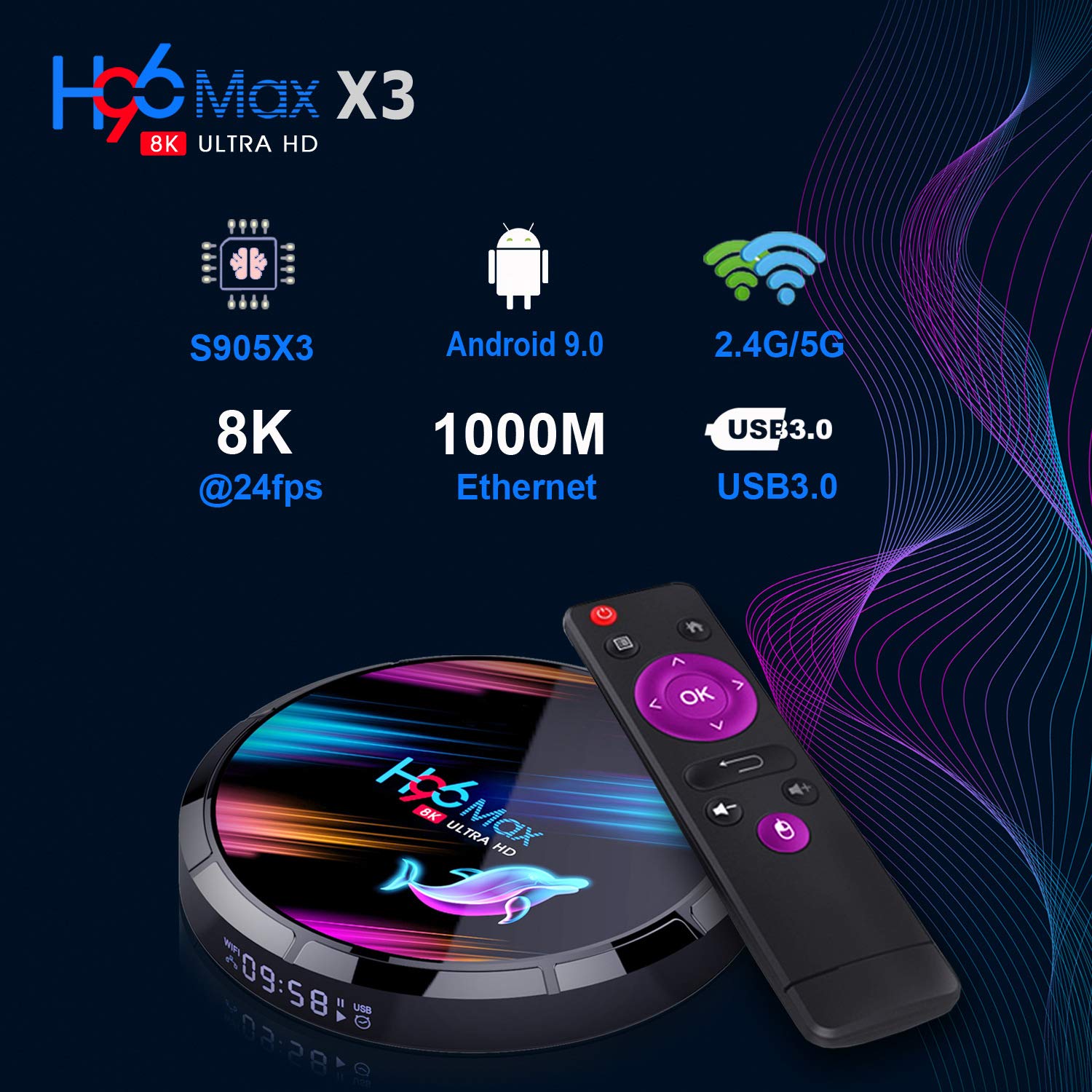 Android TV Box 9.0 with S905X3 Chip - 4GB RAM 128GB ROM Smart Streaming Device | Dual-Band WiFi (2.4G/5.8G), Bluetooth 4.1, Ethernet LAN | Supports 8K 3D Video Playback | Perfect for Netflix, Hulu, YouTube & Home Theater Entertainment