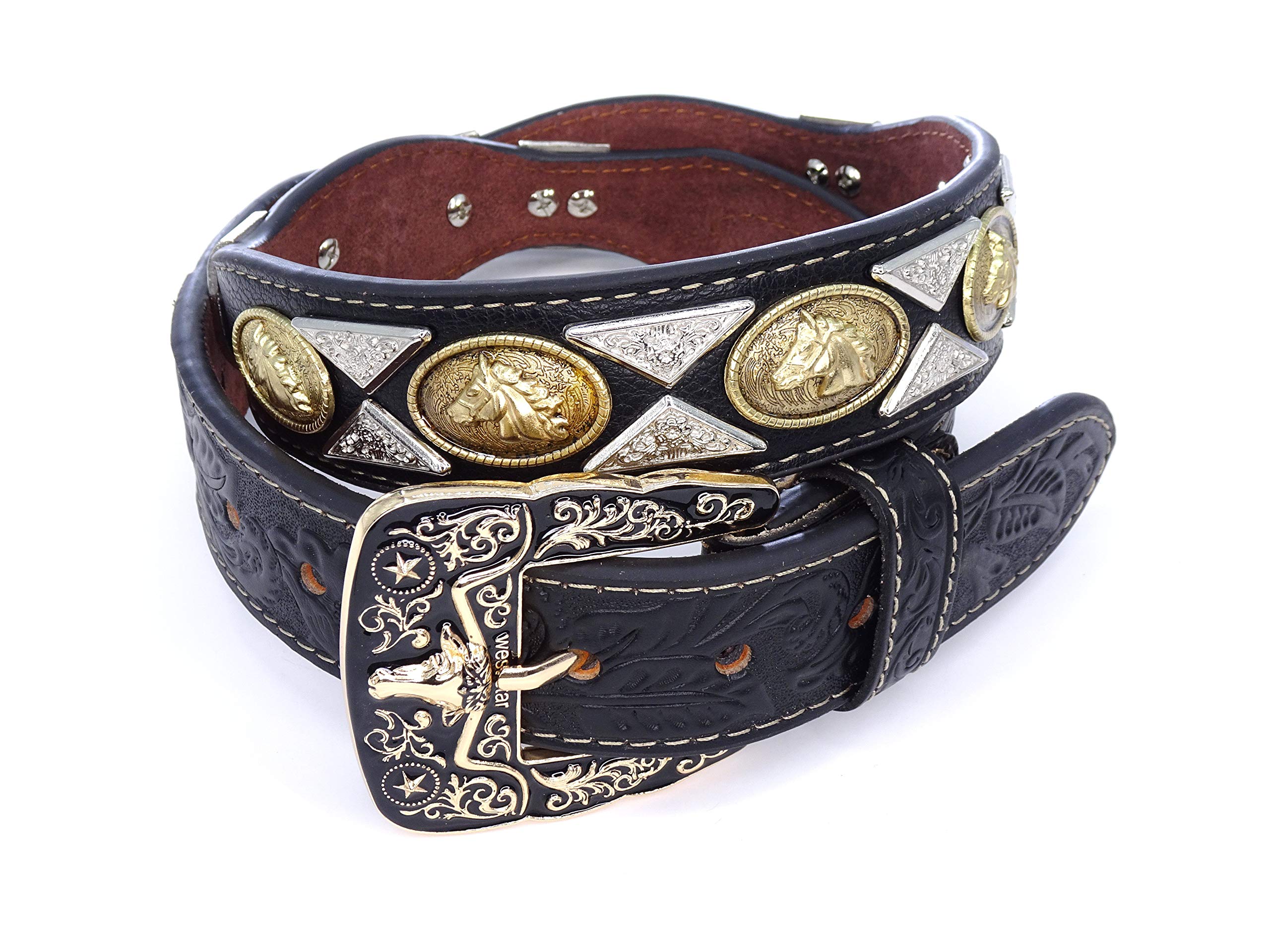 Men's Western Concho Leather Belt with Longhorn & Horse Design - Cowboy Sheriff Style Belt for Jeans & Casual Wear | Perfect for Rodeo, Ranch & Western Outfits