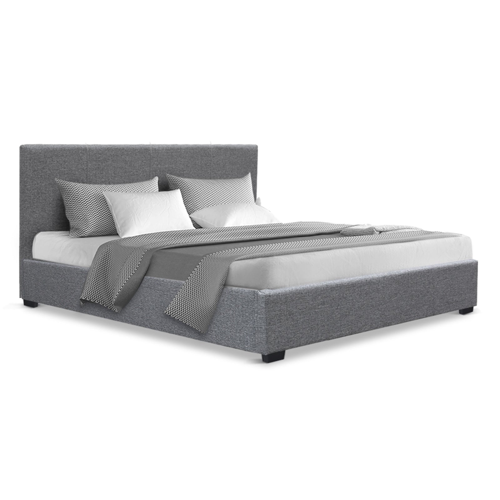 Elwood Grey Gas Lift Storage Double Bed Frame - Queen/King Size, Underbed Storage Solution for Small Spaces & Bedroom Organization