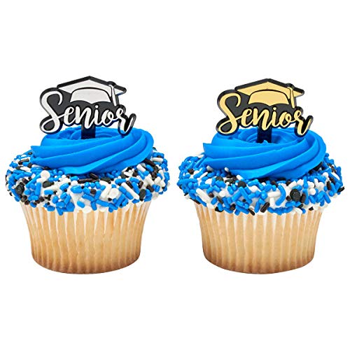 24-Pack Gold & Silver Graduation Cupcake Toppers - Elegant Decor for Senior Graduation Parties, Cakes, and Desserts