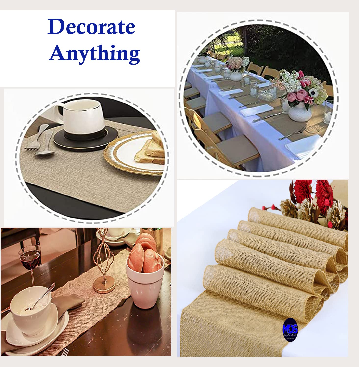 Natural Jute Burlap Table Runner 12x50 Inches - Farmhouse Wedding Decor, Rustic Centerpiece for Outdoor Tables & Woven Placemats - Perfect for Barn Weddings, Country Events & Home Decor
