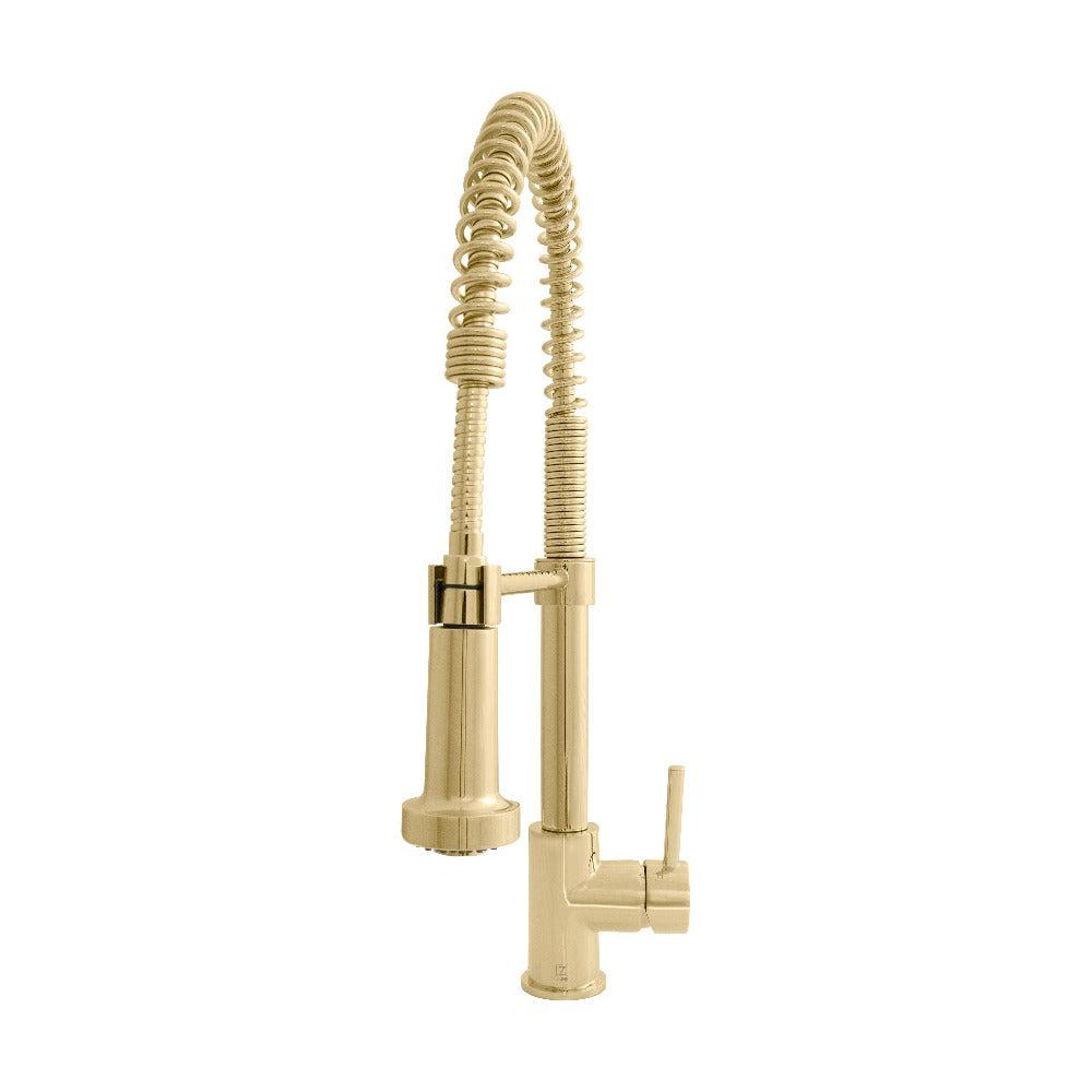 ZLINE Apollo Pull Down Spring Single Handle Kitchen Faucet in Polished Gold - High Arc Spout, 360° Swivel, Easy Installation for Modern Farmhouse & Luxury Kitchens (APL KF PG)