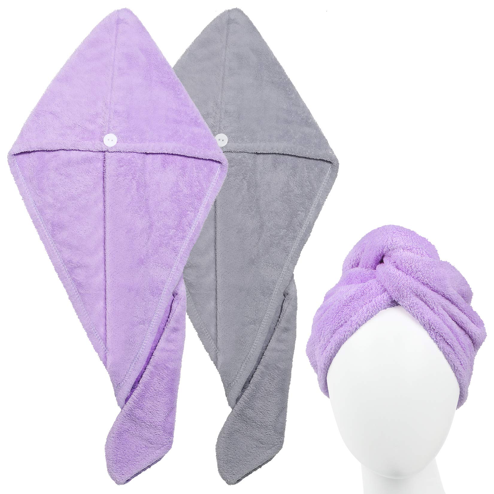 SHOWFULL 2 Pack Quick Dry Microfiber Hair Towel Wrap for Women - Soft Absorbent Hair Turban for Curly, Thick & Long Hair - Bath & Shower Hair Drying Cap (Multicolor) - Perfect for Post-Wash Styling, Salon Treatments & Travel