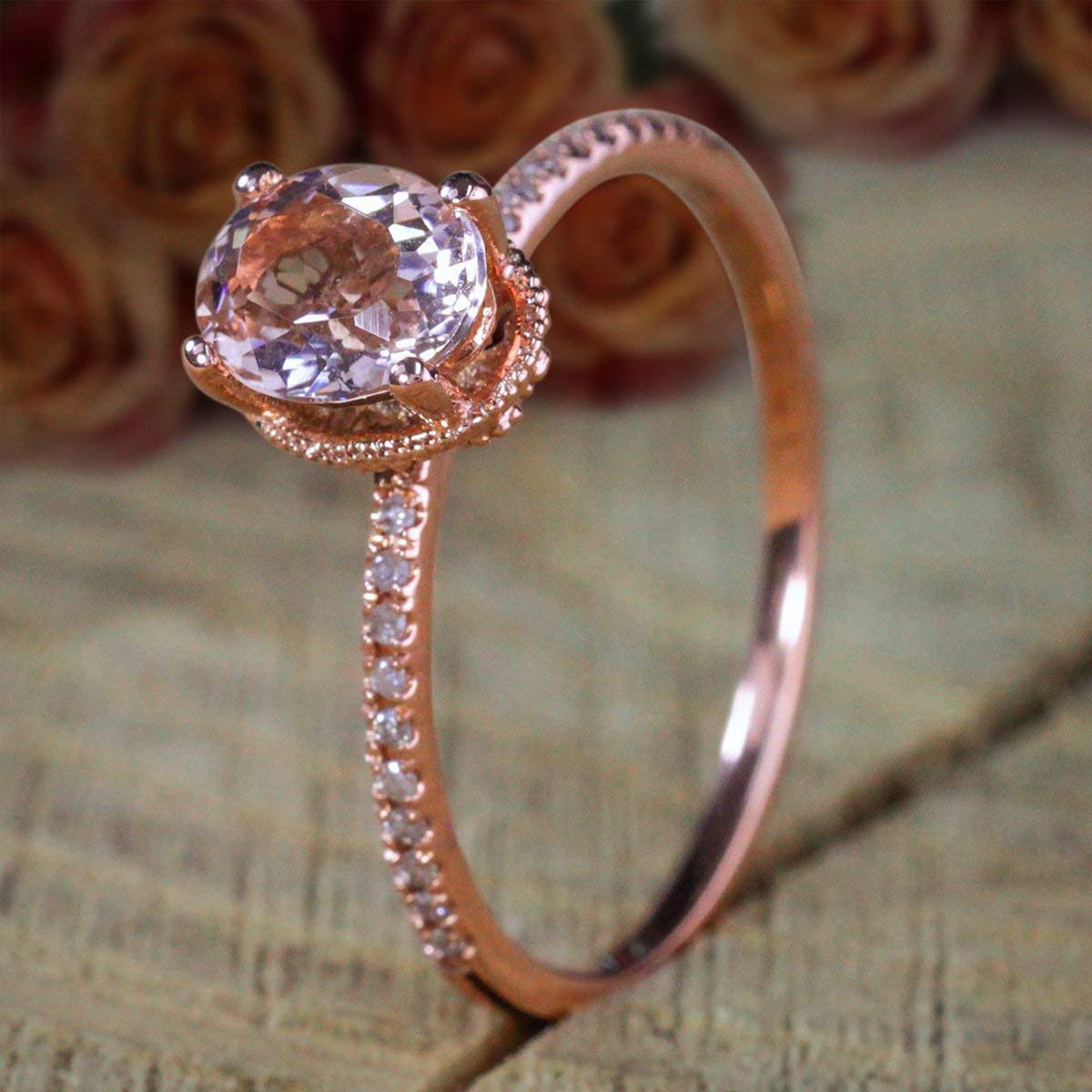 1.25 Carat Oval Cut Morganite Solitaire Engagement Ring with Diamond Accents in 18k Gold Plating - Perfect for Proposals, Anniversaries & Special Occasions