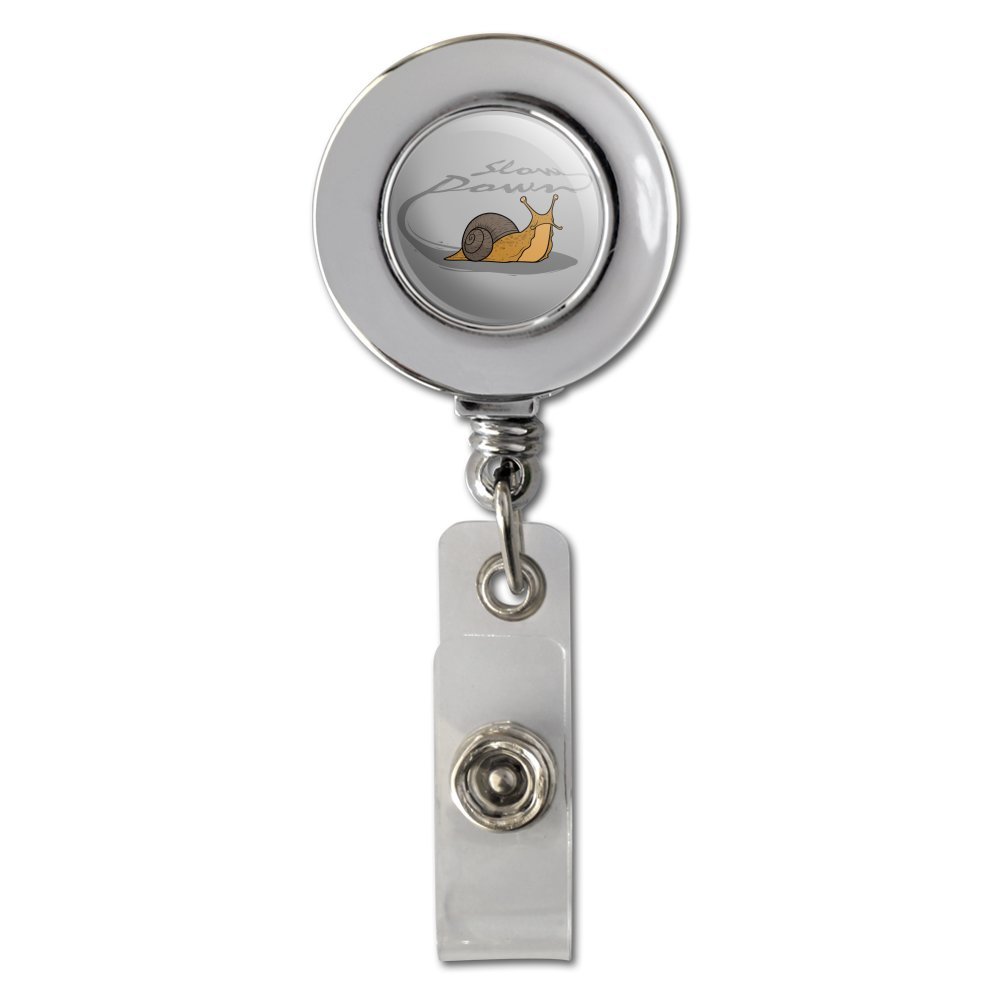 Snail Trail Slow Down Retractable Reel - Chrome Badge ID Card Holder Clip for Security, Nurses, Teachers & Office Professionals