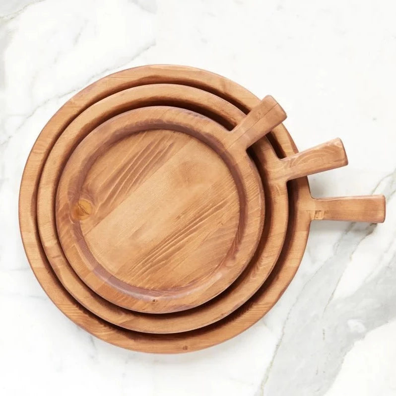 EtuHOME Classic Round Serving Tray - Small Wooden Decorative Tray for Coffee, Tea, Breakfast in Bed, Dining Table Decor, Kitchen & Living Room Accessories