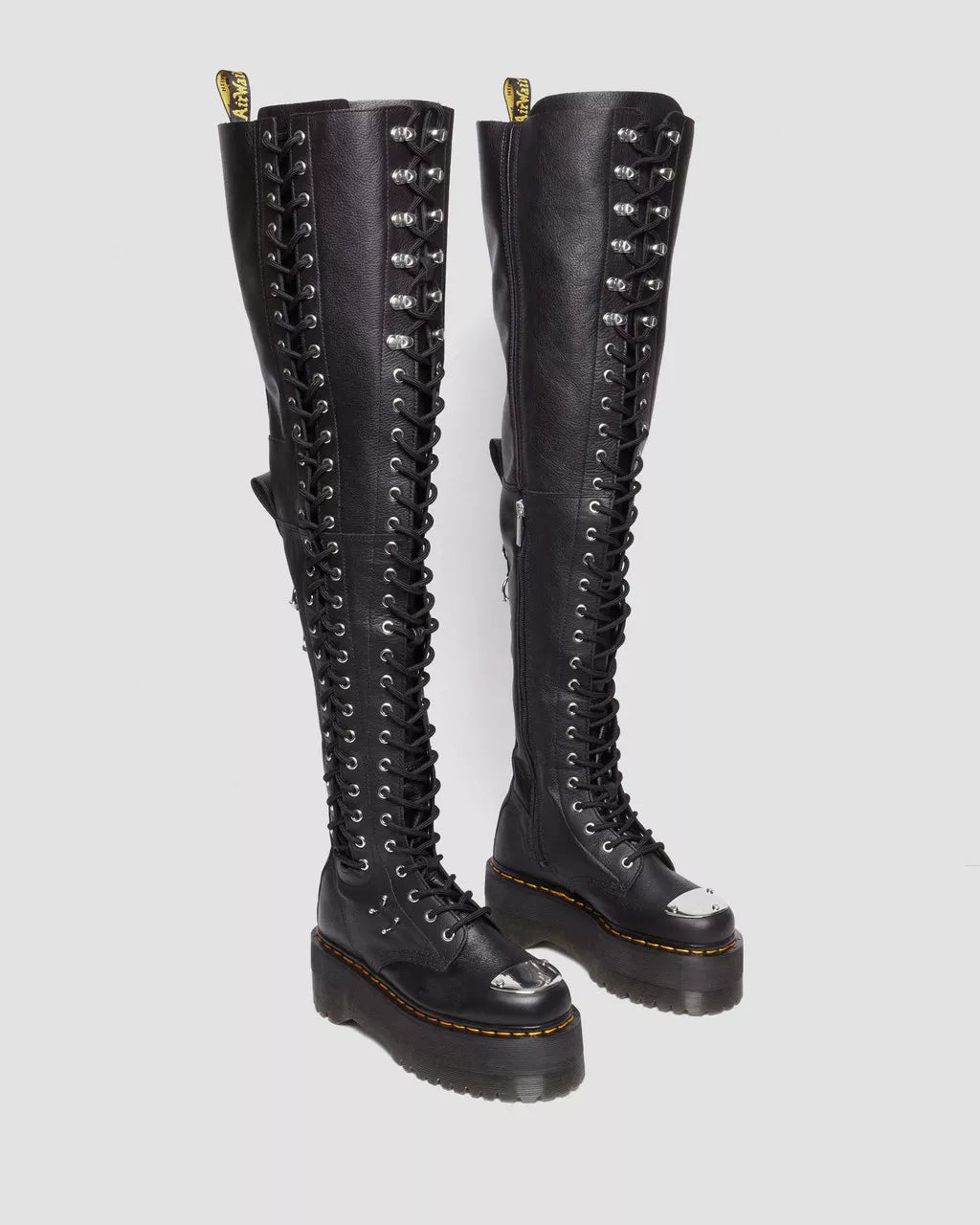 28 Eye Extreme Max Virginia Leather Knee High Boots for Women - Stylish & Comfortable Gothic Punk Boots for Riding, Motorcycle, Cosplay & Fashion Outfits