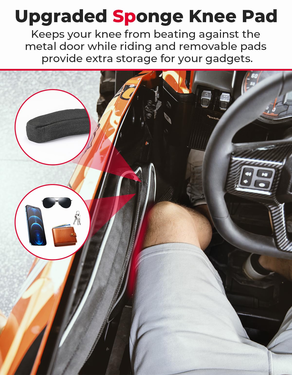 KEMIMOTO Front Door Storage Bags with Knee Pads for 2020-2024 Polaris RZR PRO XP/R/4 & Turbo R/4 UTV - Durable Tool Organizer with Multiple Pockets | Perfect for Off-Road Adventures, Hunting & Utility Work