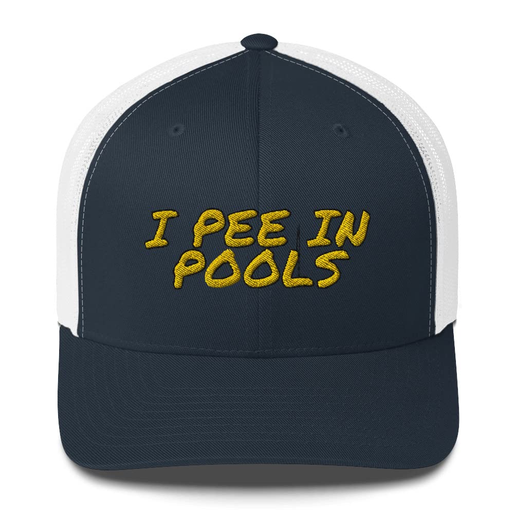 I Pee in Pools Hat - Funny Mesh Trucker Cap for Swimming Pools & Beach Parties | Novelty Gag Gift for Adults