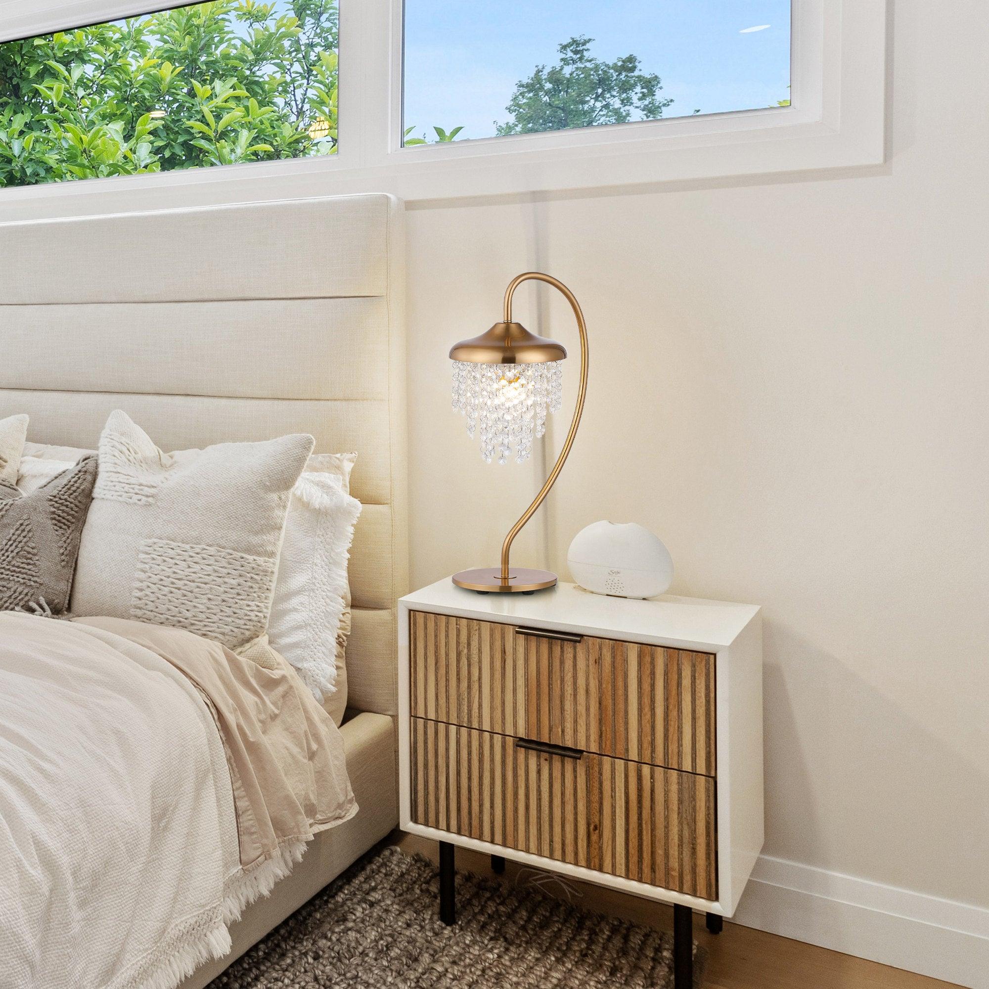 Modern Golden Crystal Table Lamp - Elegant 1-Light Accent Lighting for Living Room, Bedroom, or Office Decor