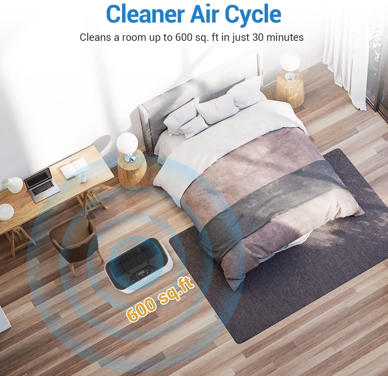 Elechomes Smart WiFi Air Purifier with Alexa & Google Assistant - True HEPA Filter for Large Rooms (323ft²) - Ultra Quiet Sleep Mode - Perfect for Bedroom, Office & Allergy Relief