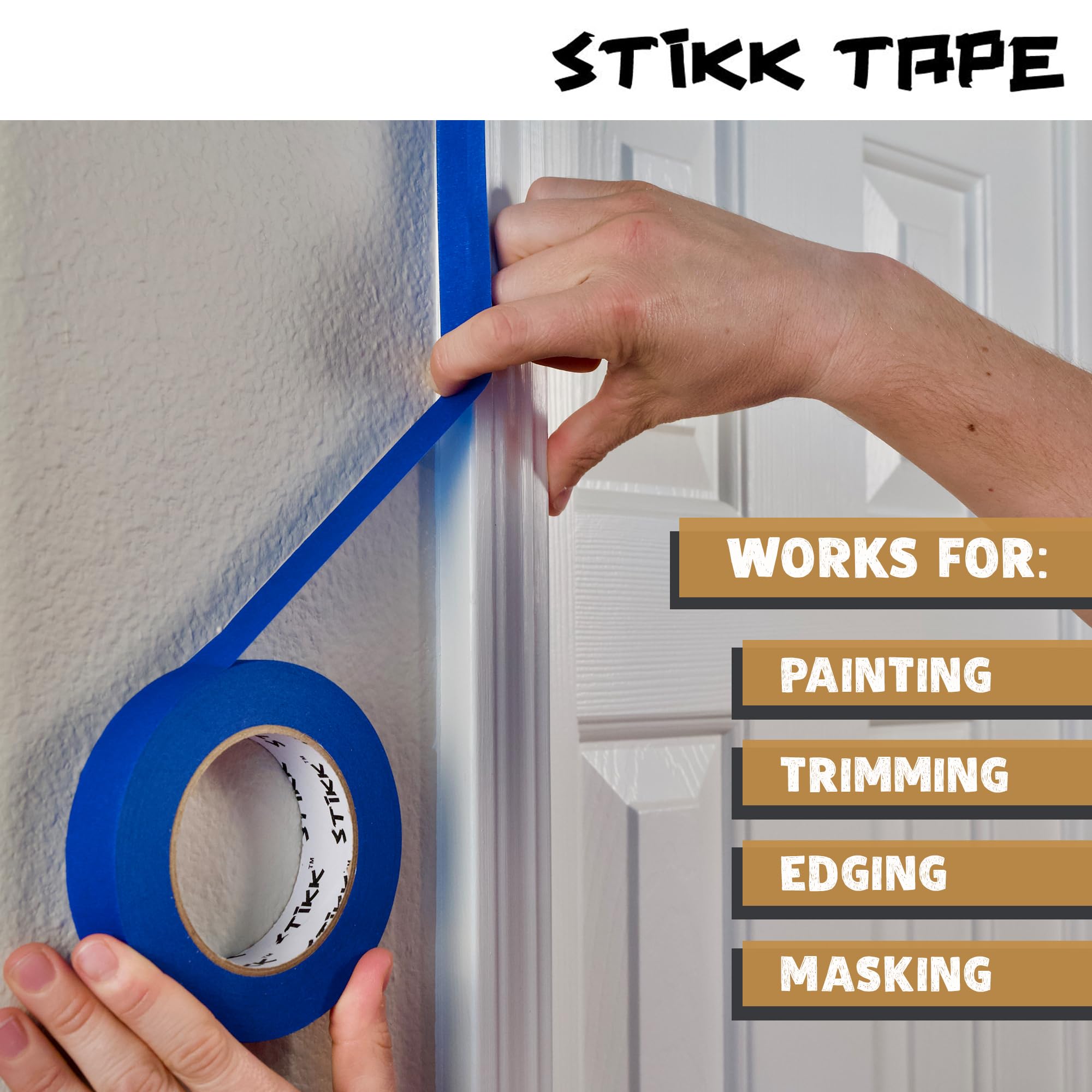 STIKK Professional Painter's Tape 3-Pack - 1 Inch x 60 Yards Brown Masking Tape for Painting Walls, Edges, Trim and Ceilings - Residue-Free DIY Home Improvement Supplies - Perfect for Interior Painting, Craft Projects and Wall Decorations
