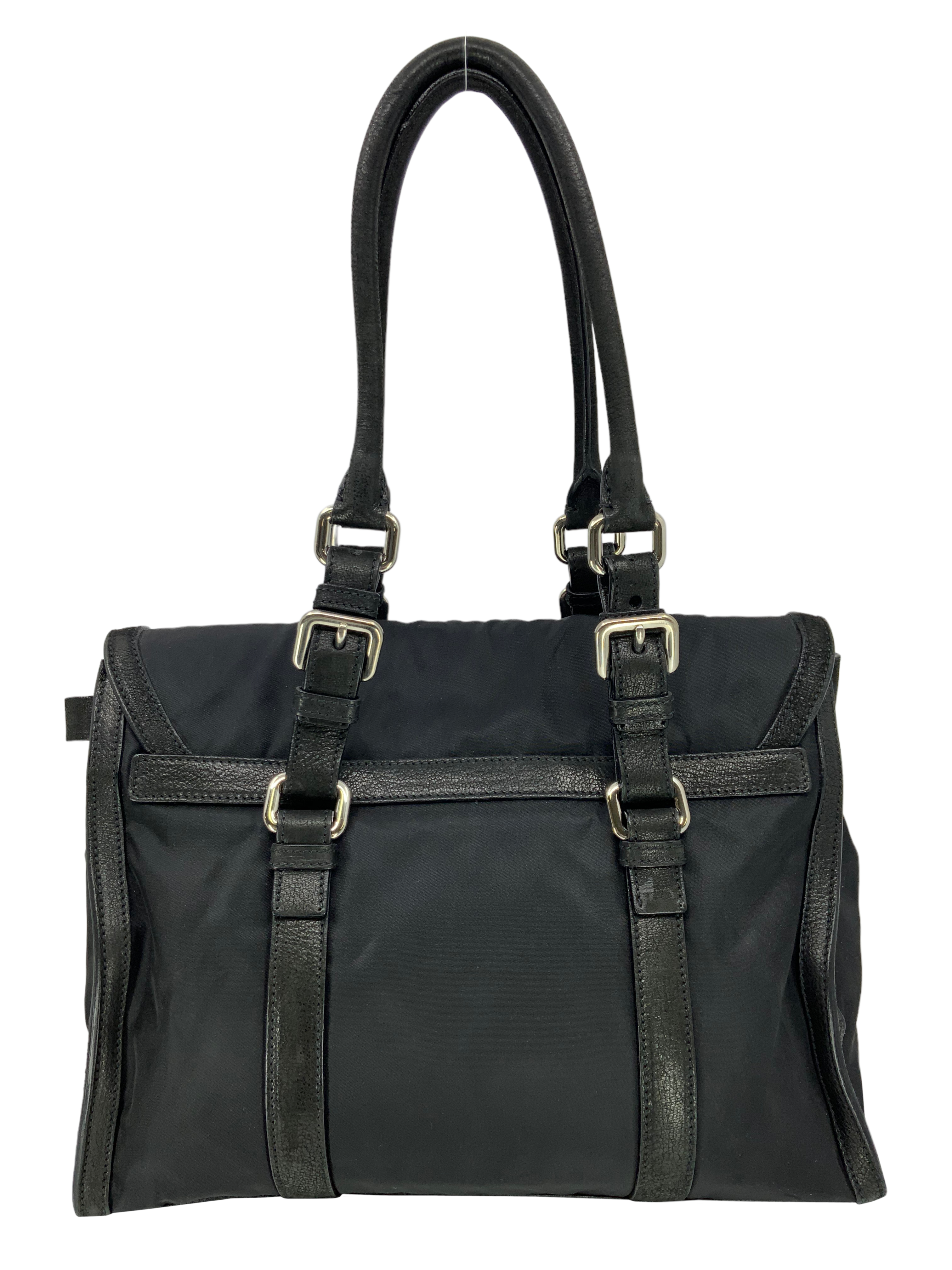 Prada Nylon and Leather Crossbody Bag with Front Pocket - Luxury Designer Handbag for Women | Perfect for Work, Travel & Everyday Use