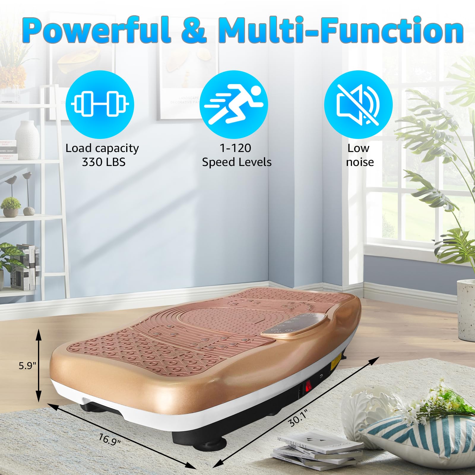XXL 120 Levels 330LBS Vibration Plate Exercise Machine - Whole Body Workout Vibration Fitness Platform with Resistance Bands - Home Gym Equipment for Weight Loss, Toning & Muscle Recovery - Perfect for Home Workouts, Physical Therapy & Senior Fitness (Gold)