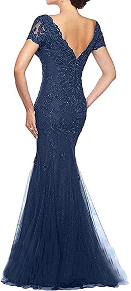 Elegant V-Neck Lace Mermaid Mother of The Bride Dress with Cap Sleeves - Formal Wedding Guest Gown for Women - Perfect for Weddings, Receptions & Special Occasions