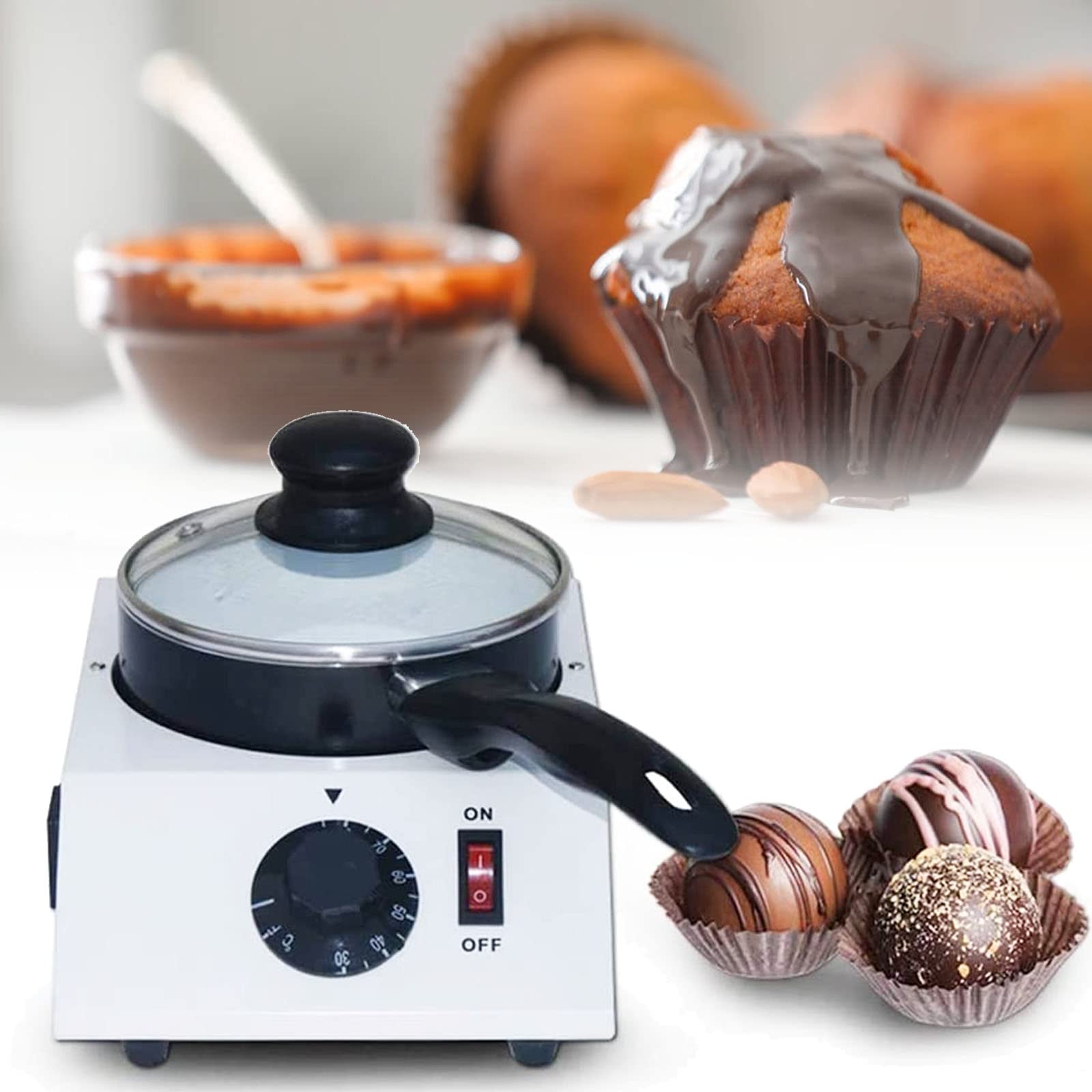 40W Electric Chocolate Melting Pot - Tempering Machine with Adjustable Temperature 30℃~80℃ for Candy, Butter & Cheese - Perfect for Home Baking, DIY Desserts & Fondue Parties
