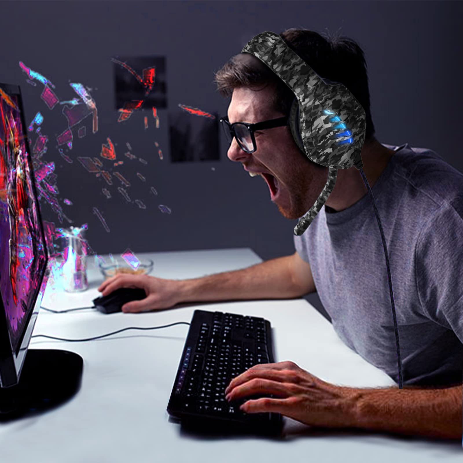 Premium Gaming Headset with Noise-Canceling Microphone - Compatible with PC, PS4, PS5, Nintendo Switch, Xbox One & Series X|S - 3.5mm Wired Over-Ear Headphones in Camo Black - Perfect for Competitive Gaming, Streaming & Online Chat
