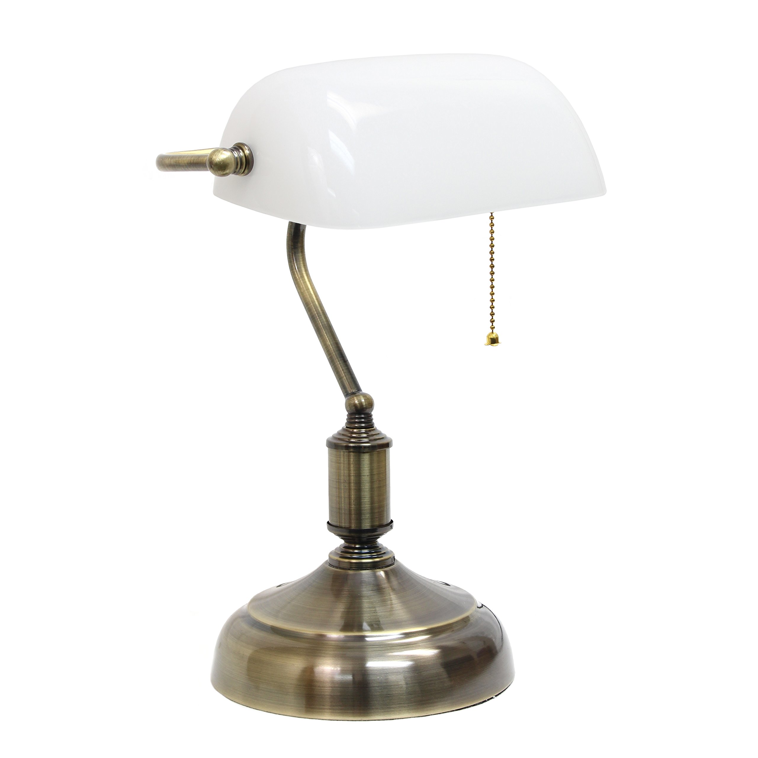 Simple Designs LT3216-WHT Executive Banker's Desk Lamp with Glass Shade - White (Pack of 2) - Perfect for Home Office, Study, Library & Workspace Lighting